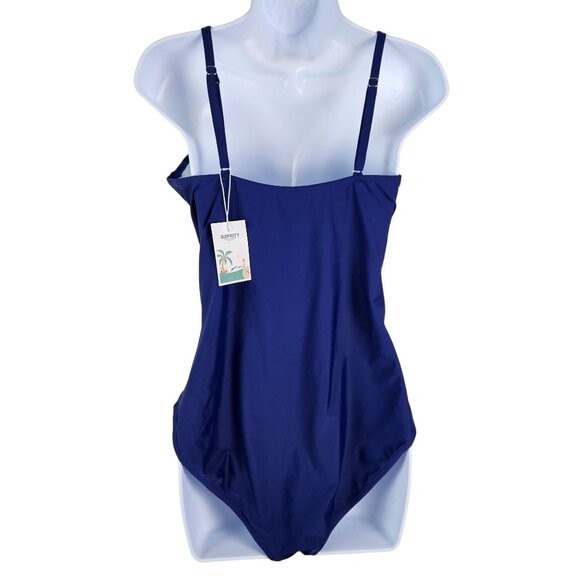 Womens B2prity Crossover Front Navy Blue One Piece Ruched Swimsuit Size 2XL - Picture 2 of 7